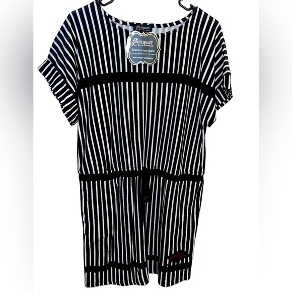 𝅺gameday COUTURE STRIPED BLACK & WHITE RAZORBACK DRESS ELASTIC WAIST SIZE LARGE - Picture 1 of 2